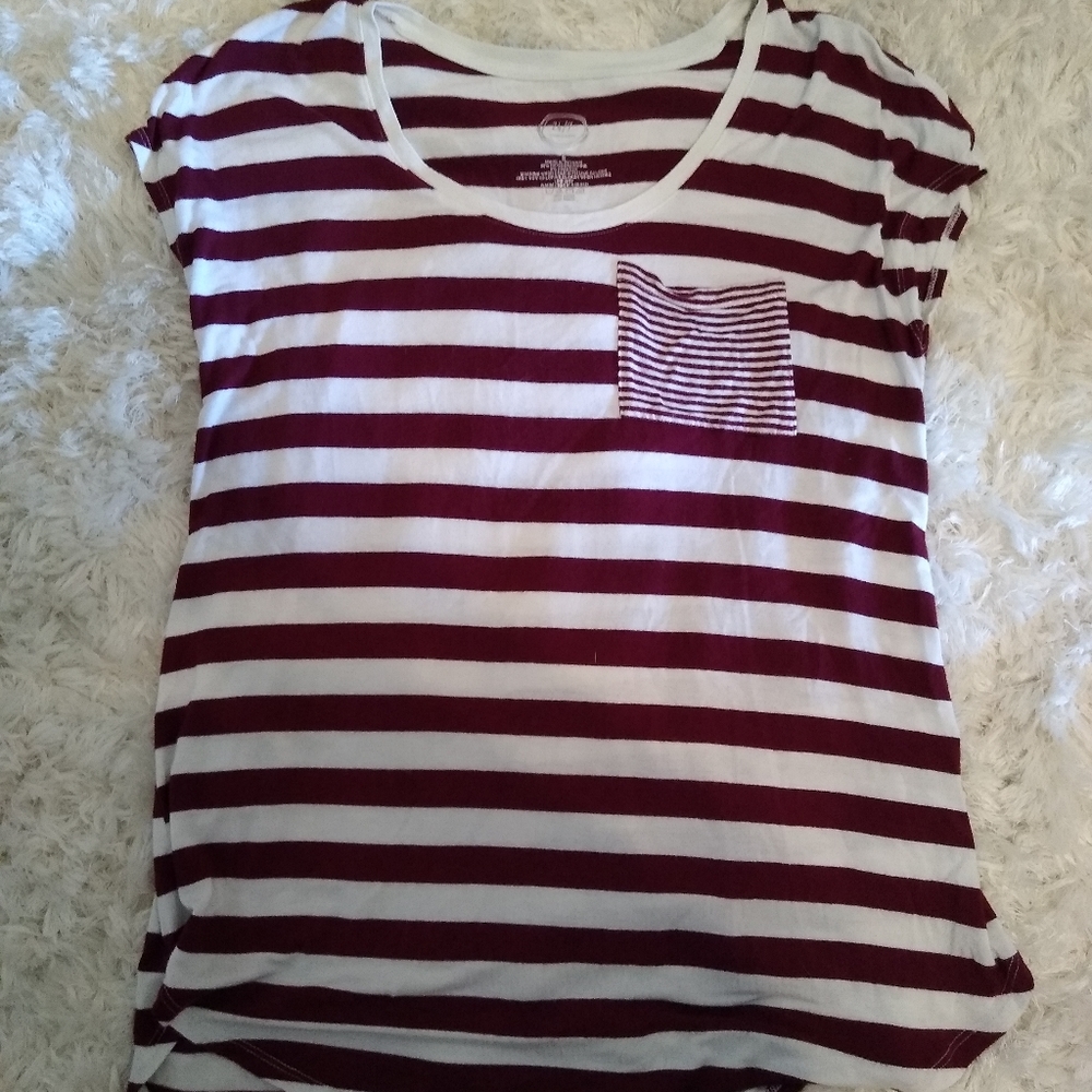 Burgundy and white striped tee